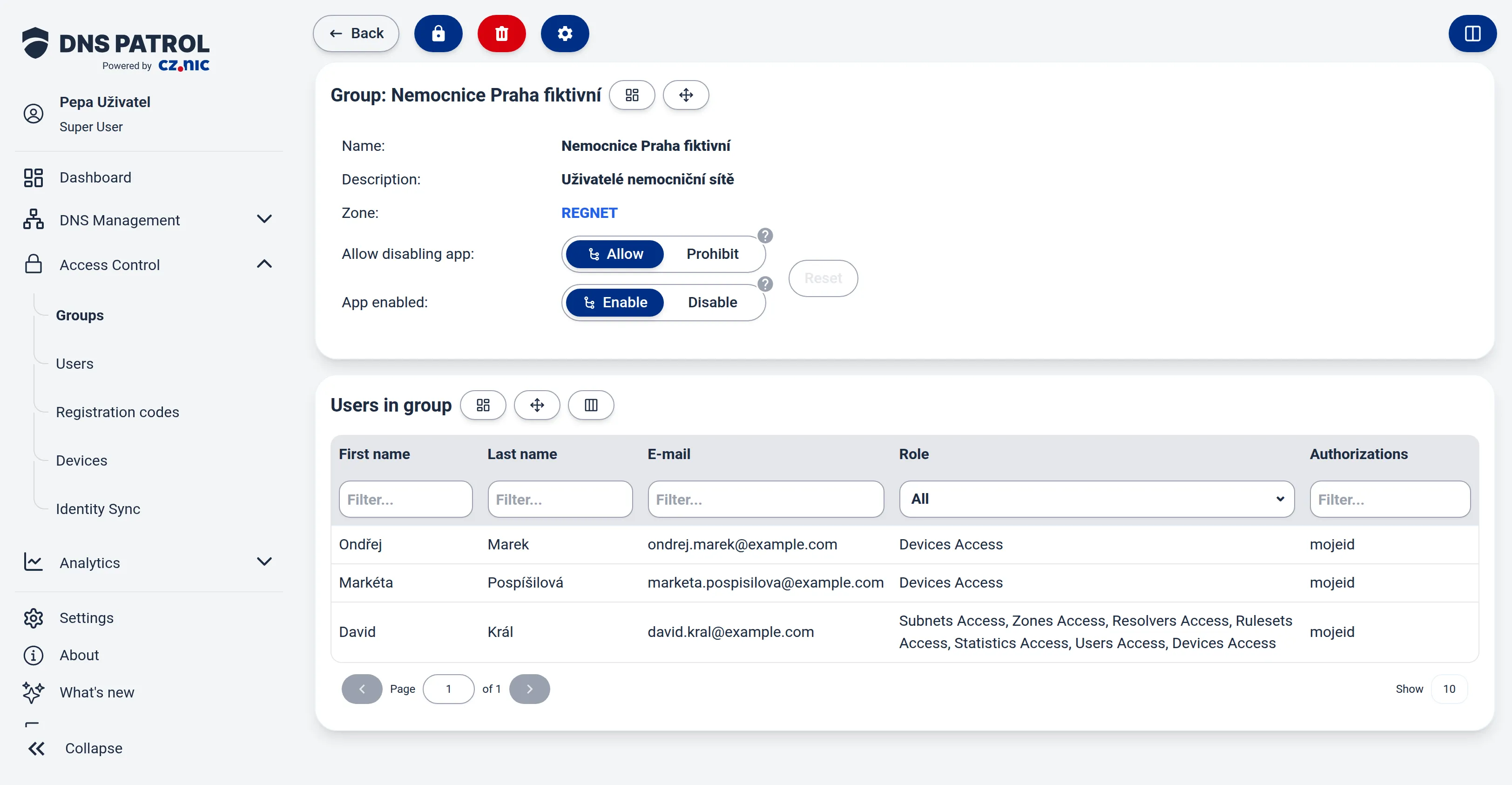 Group details with the list of its users.