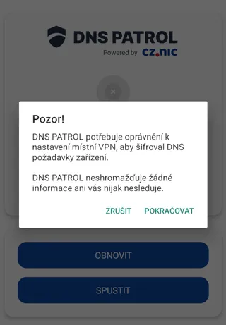 Upozornění na oprávnění k nastavení VPN.