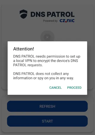 Warning about the VPN permission.