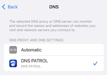Selecting DNS PATROL instead of the automatic setting.