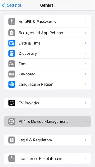 Settings > General > VPN & Device Management.