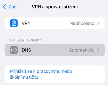 Položka DNS je ve výchozím stavu nastavená na Automaticky.